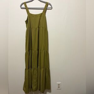 Sleeveless Olive Green Tiered Maxi Dress